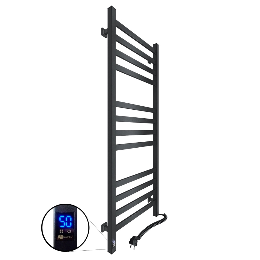 Badkamerhanddoekradiator met thermostaat AVANGARD 459W/230V 120,6 cm IP44 zwart, rechts, vierkant