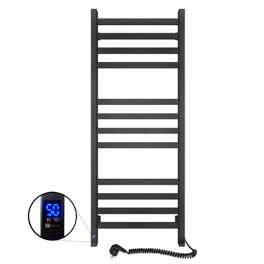 Badkamerhanddoekradiator met thermostaat AVANGARD 459W/230V 120,6 cm IP44 zwart, rechts, vierkant
