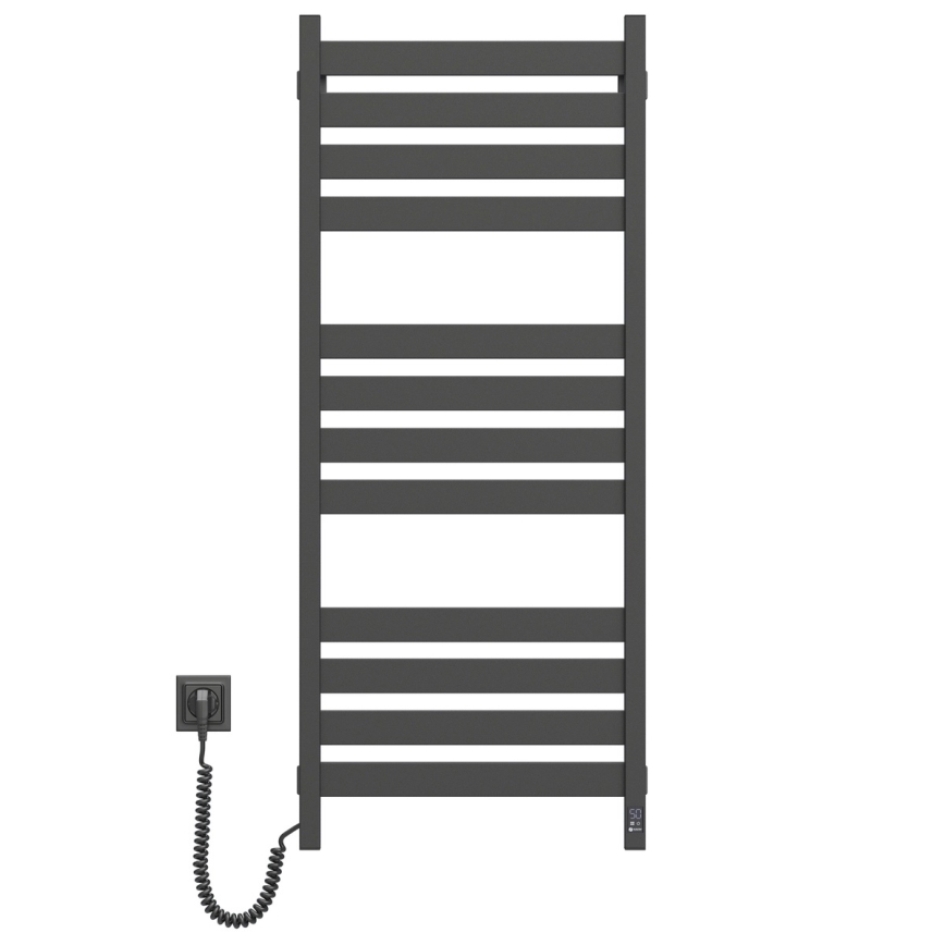Badkamerradiator (handdoekradiator) met thermostaat LARGO 541W/230V 120,6 cm IP44 zwart links vierkant