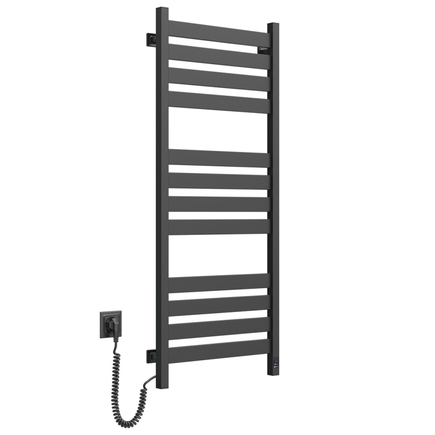 Badkamerradiator (handdoekradiator) met thermostaat LARGO 541W/230V 120,6 cm IP44 zwart links vierkant