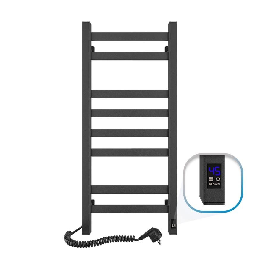 Badkamer handdoekradiator met thermostaat AVANGARD 251W/230V 80,6 cm IP44, zwart, links, hoekig