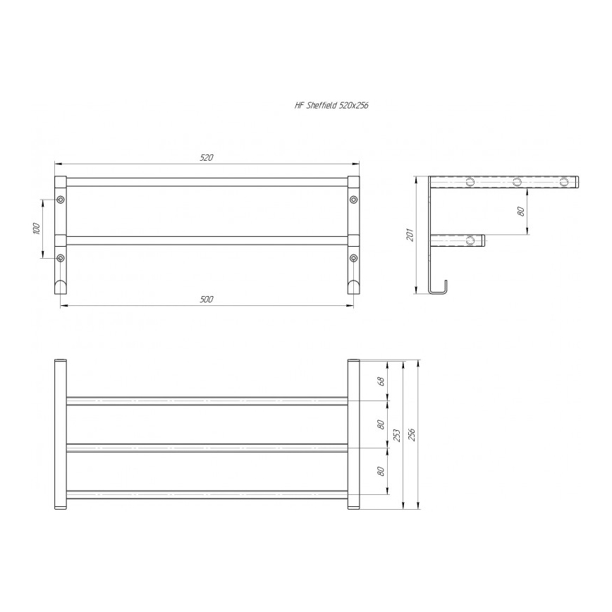 Handdoekrek voor badkamerradiator HF SHEFFIELD 52x25,6 cm wit