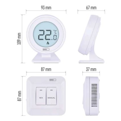 Handmatige draadloze kamerthermostaat 230V/16A 2xAA wit