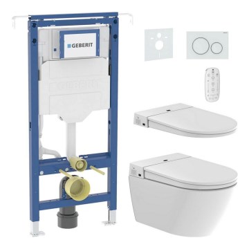 Hangend toilet met bidetfunctie TISVILDELEJE 1600W/230V + SoftClose-toiletbril + spoelknop SIGMA + inbouwmodule + isolerende onderlegplaat + afstandsbediening