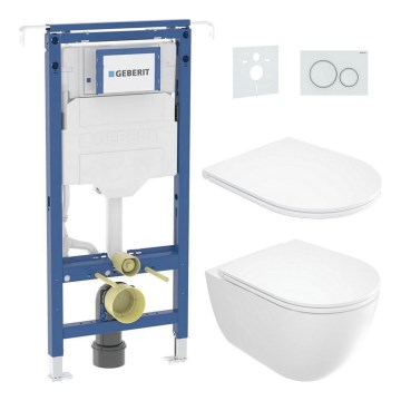Hangend toilet ROUND + toiletbril SoftClose ROUND + spoelknop SIGMA + inbouwmodule + isolerende onderlegplaat