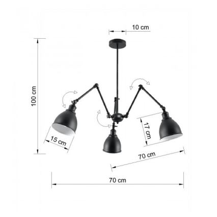 Hangende kroonluchter STARK SHADE 3x E27 / 60W / 230V