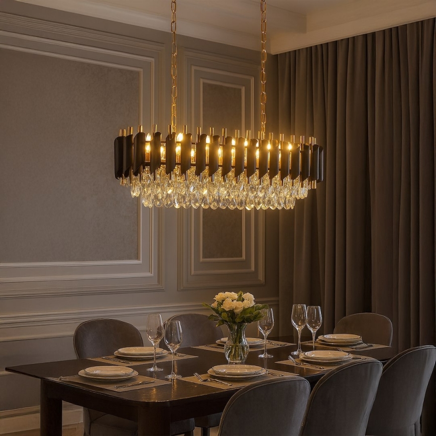 Hangkroonluchter met ketting CRISTAL 10xE14/10W/230V zwart/goud