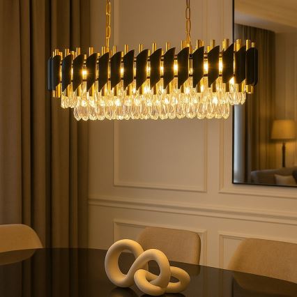 Hangkroonluchter met ketting CRISTAL 10xE14/10W/230V zwart/goud