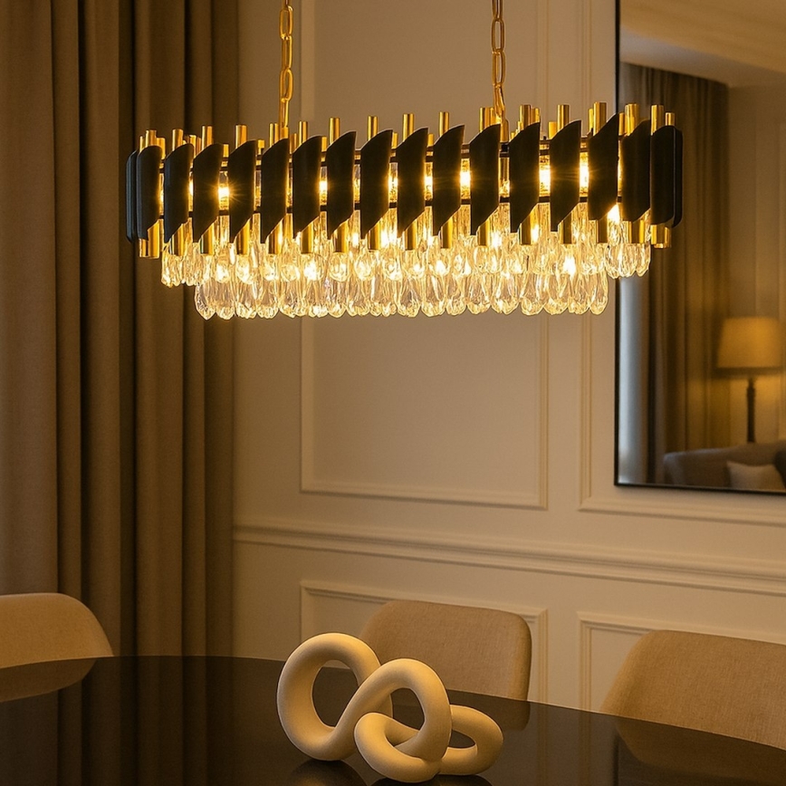 Hangkroonluchter met ketting CRISTAL 10xE14/10W/230V zwart/goud