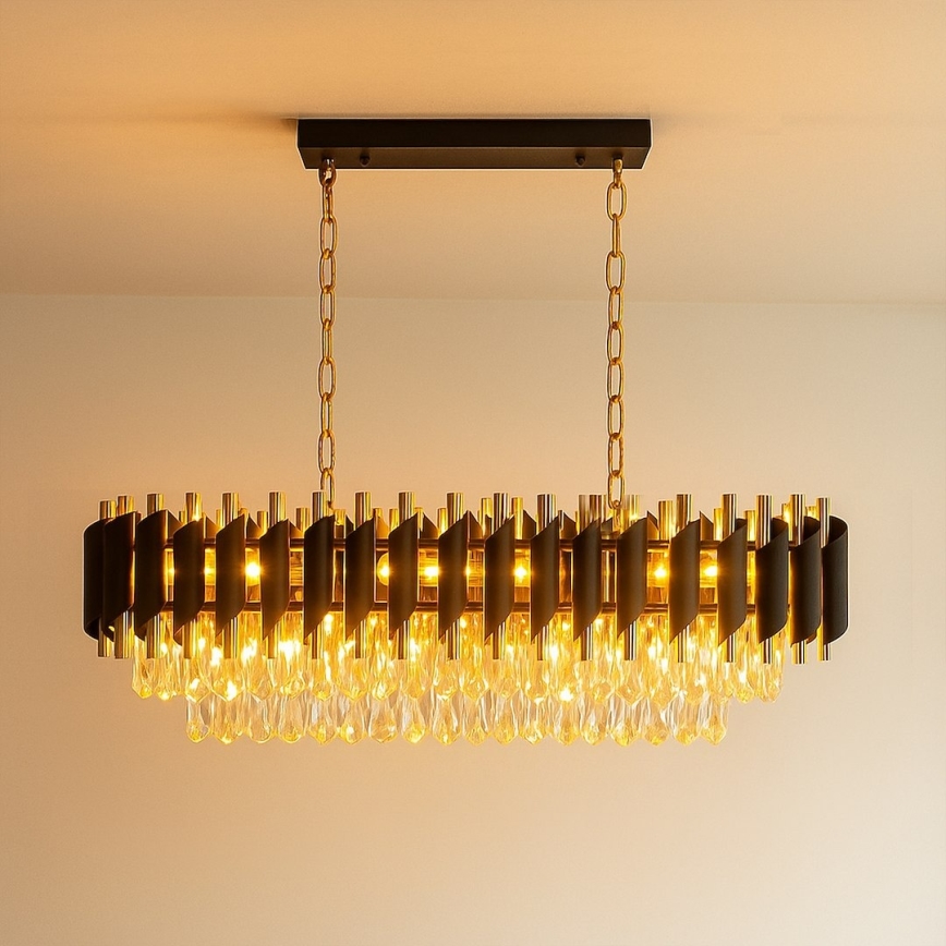 Hangkroonluchter met ketting CRISTAL 10xE14/10W/230V zwart/goud