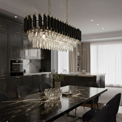Hangkroonluchter met ketting CRISTAL 10xE14/10W/230V zwart/goud