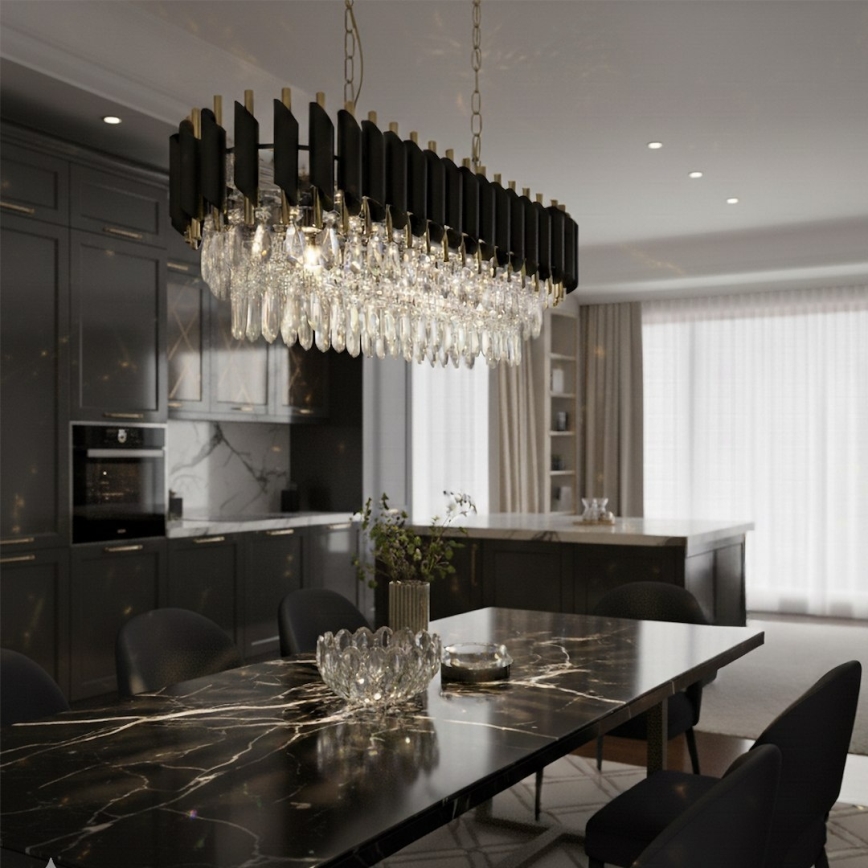 Hangkroonluchter met ketting CRISTAL 10xE14/10W/230V zwart/goud
