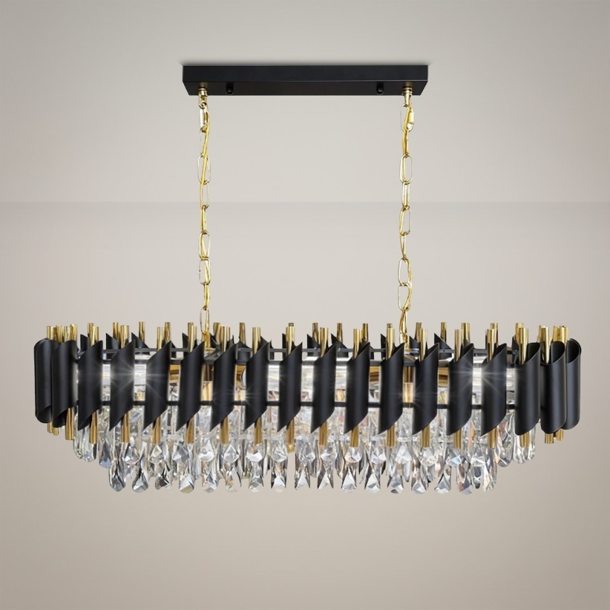 Hangkroonluchter met ketting CRISTAL 10xE14/10W/230V zwart/goud