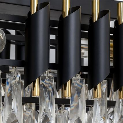 Hangkroonluchter met ketting CRISTAL 10xE14/10W/230V zwart/goud
