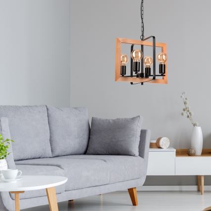 Hanglamp aan een ketting CEDRIC 4xE27/60W/230V beuken/bruin