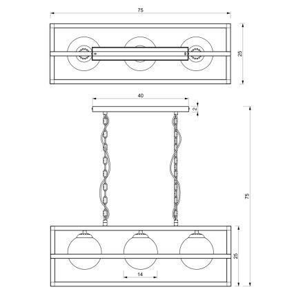 Hanglamp aan een ketting DIEGO 3xE14/40W/230V zwart