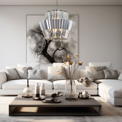 Hanglamp aan een ketting DONNA 12xE14/40W/230V diameter 55 cm mat chroom