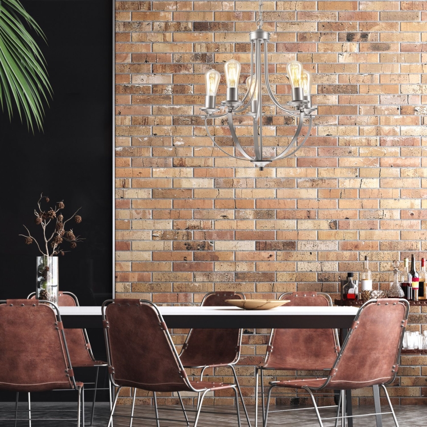 Hanglamp aan een ketting GINA 5xE27/60W/230V mat chroom