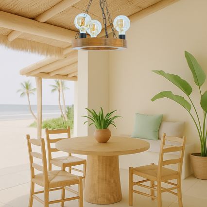 Hanglamp aan een ketting IOS 3xE27/60W/230V diameter 30 cm beuken - FSC gecertificeerd