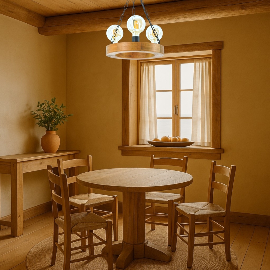 Hanglamp aan een ketting IOS 3xE27/60W/230V diameter 30 cm beuken - FSC gecertificeerd