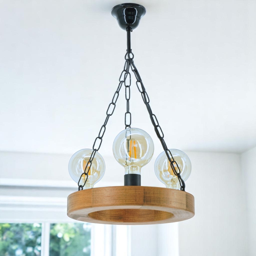 Hanglamp aan een ketting IOS 3xE27/60W/230V diameter 30 cm beuken - FSC gecertificeerd