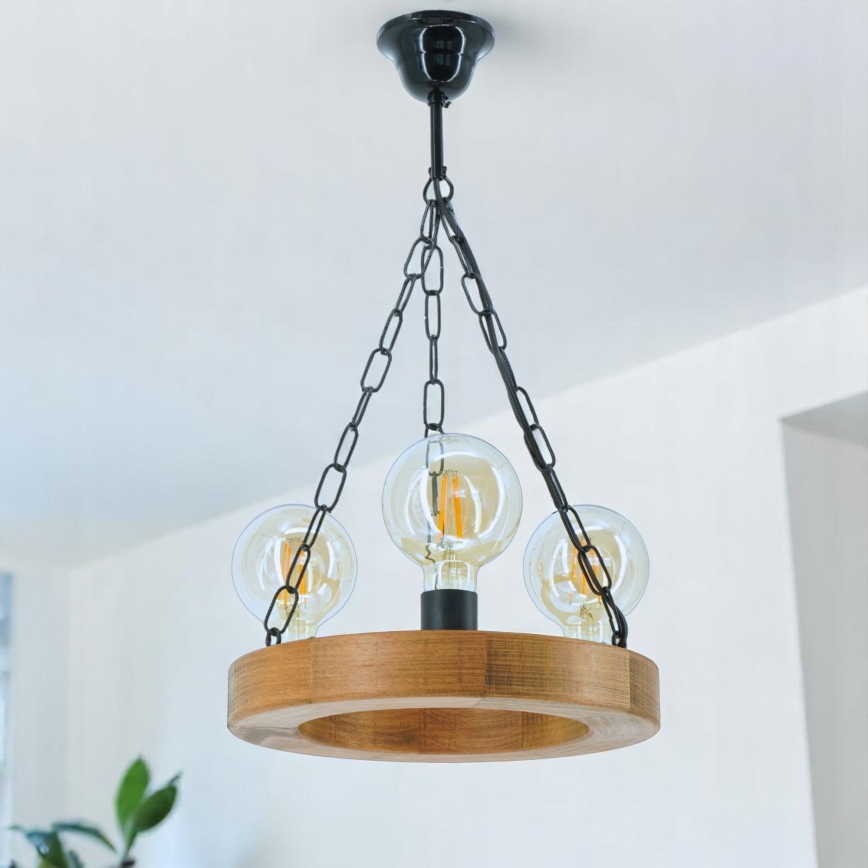 Hanglamp aan een ketting IOS 3xE27/60W/230V diameter 30 cm beuken - FSC gecertificeerd