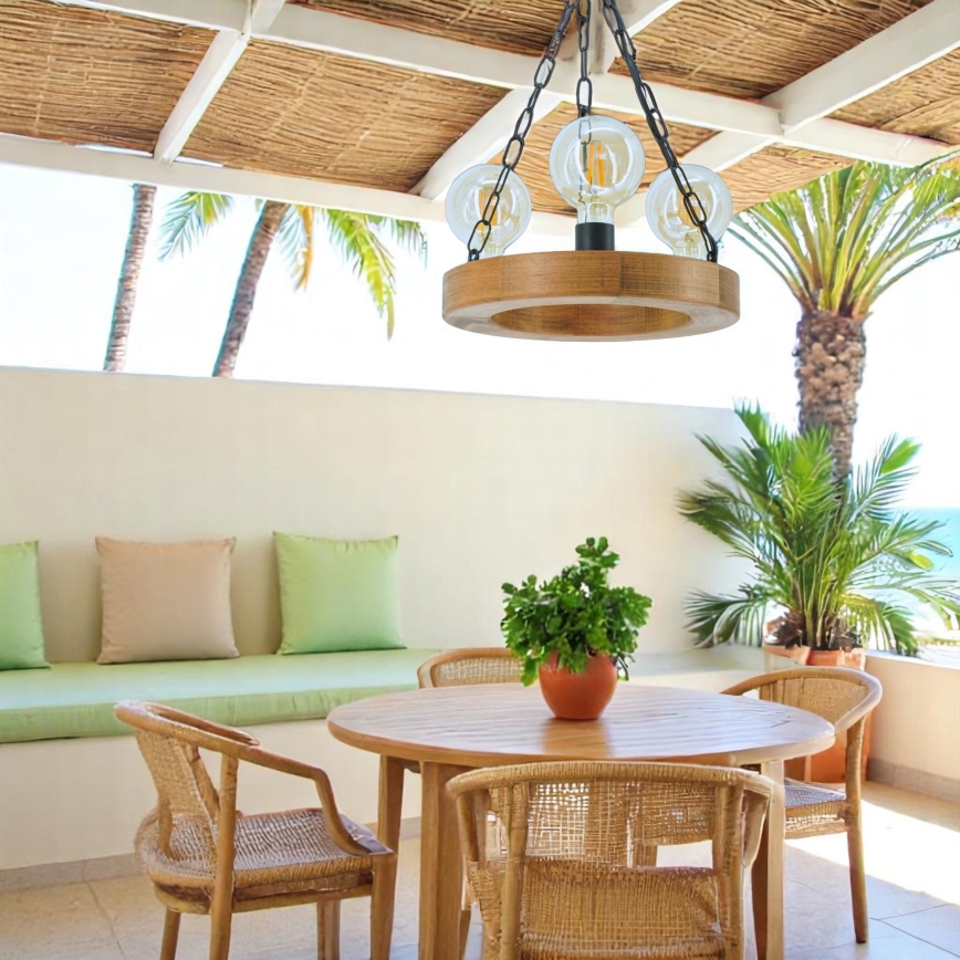 Hanglamp aan een ketting IOS 3xE27/60W/230V diameter 30 cm beuken - FSC gecertificeerd