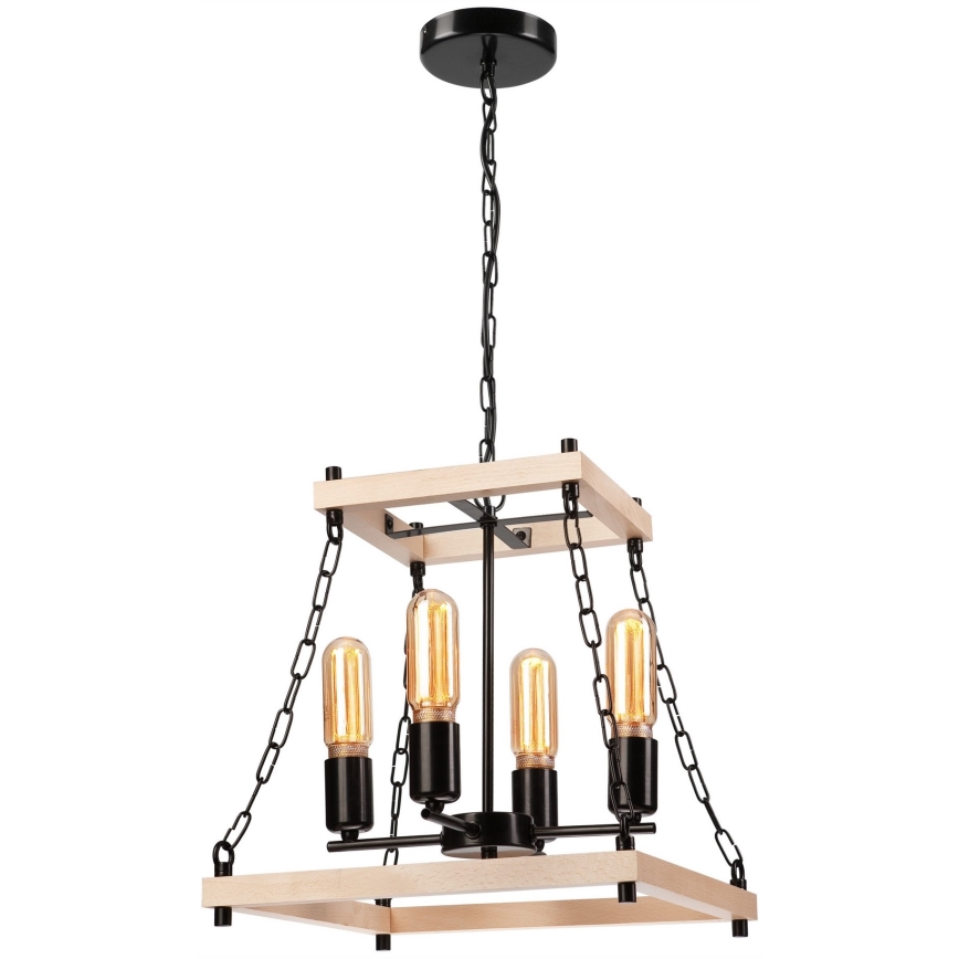 Hanglamp aan een ketting JASPER 4xE27/60W/230V beuken/beige