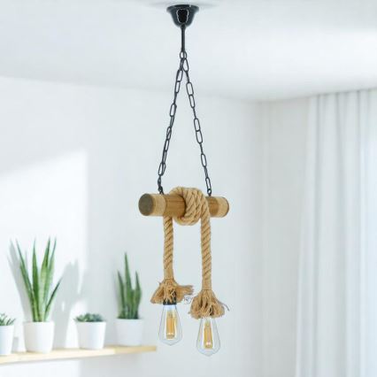 Hanglamp aan een ketting KOS 2xE27/60W/230V beuken - FSC gecertificeerd