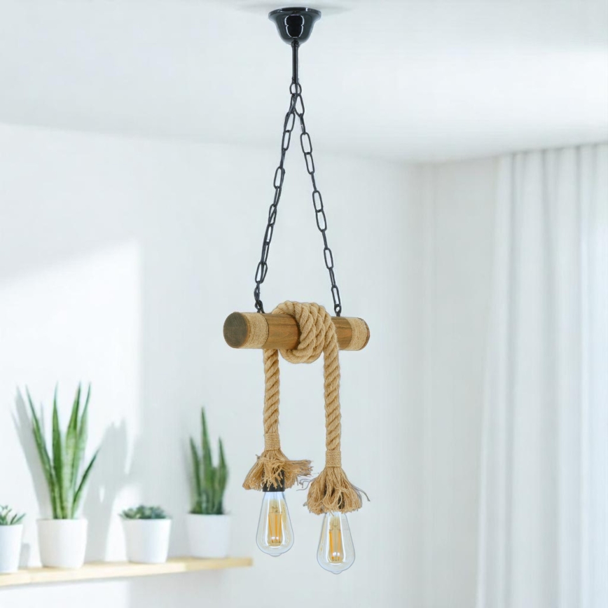 Hanglamp aan een ketting KOS 2xE27/60W/230V beuken - FSC gecertificeerd