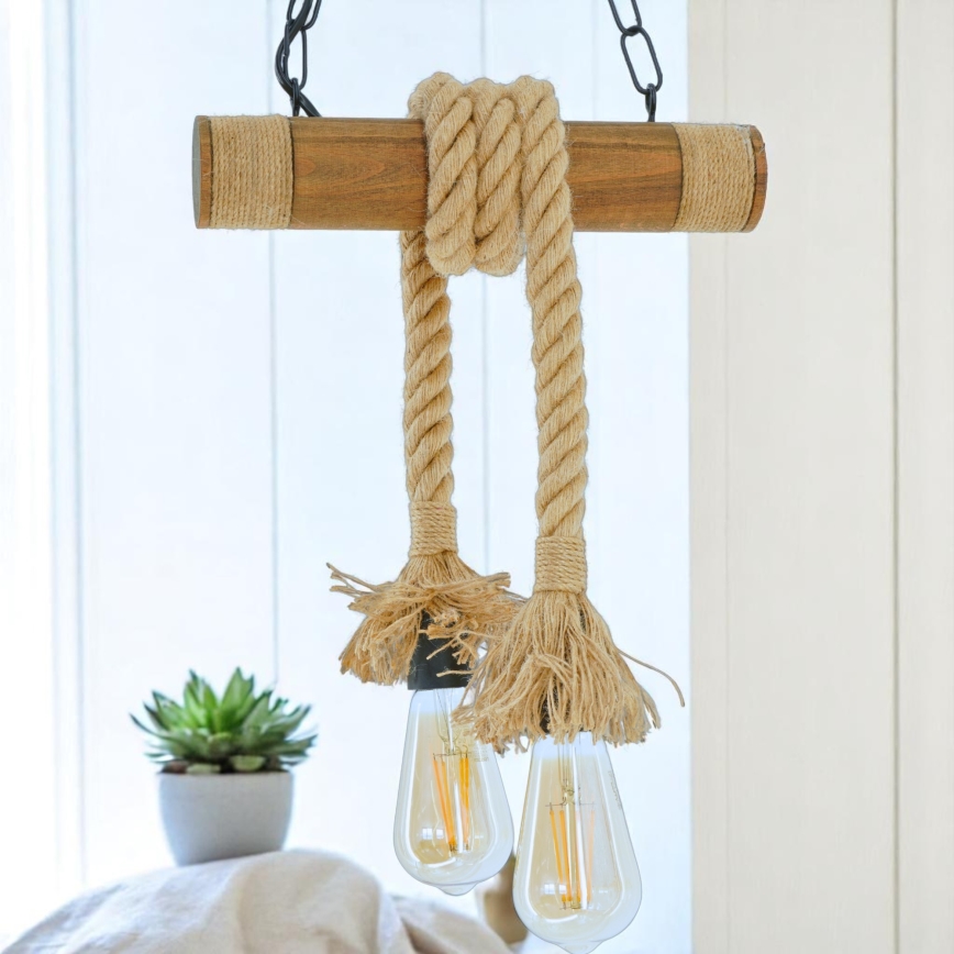 Hanglamp aan een ketting KOS 2xE27/60W/230V beuken - FSC gecertificeerd