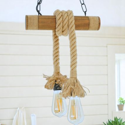 Hanglamp aan een ketting KOS 2xE27/60W/230V beuken - FSC gecertificeerd