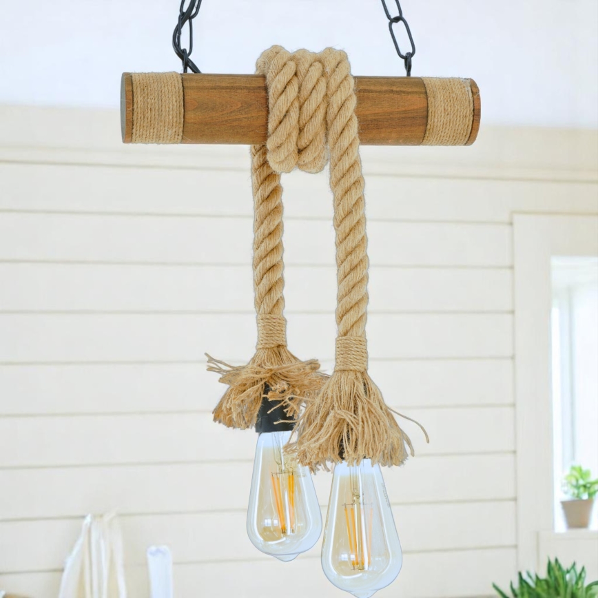Hanglamp aan een ketting KOS 2xE27/60W/230V beuken - FSC gecertificeerd