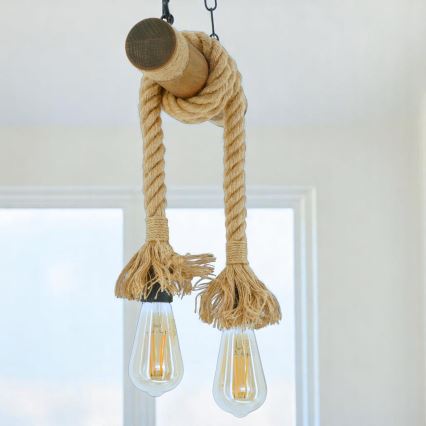 Hanglamp aan een ketting KOS 2xE27/60W/230V beuken - FSC gecertificeerd