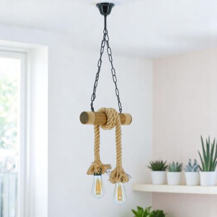 Hanglamp aan een ketting KOS 2xE27/60W/230V beuken - FSC gecertificeerd