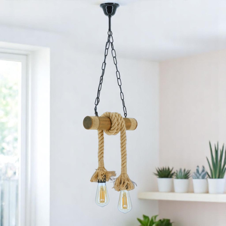 Hanglamp aan een ketting KOS 2xE27/60W/230V beuken - FSC gecertificeerd