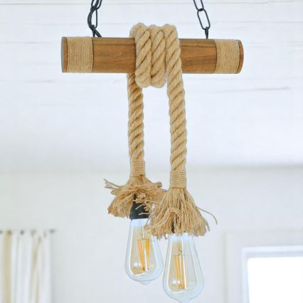 Hanglamp aan een ketting KOS 2xE27/60W/230V beuken - FSC gecertificeerd