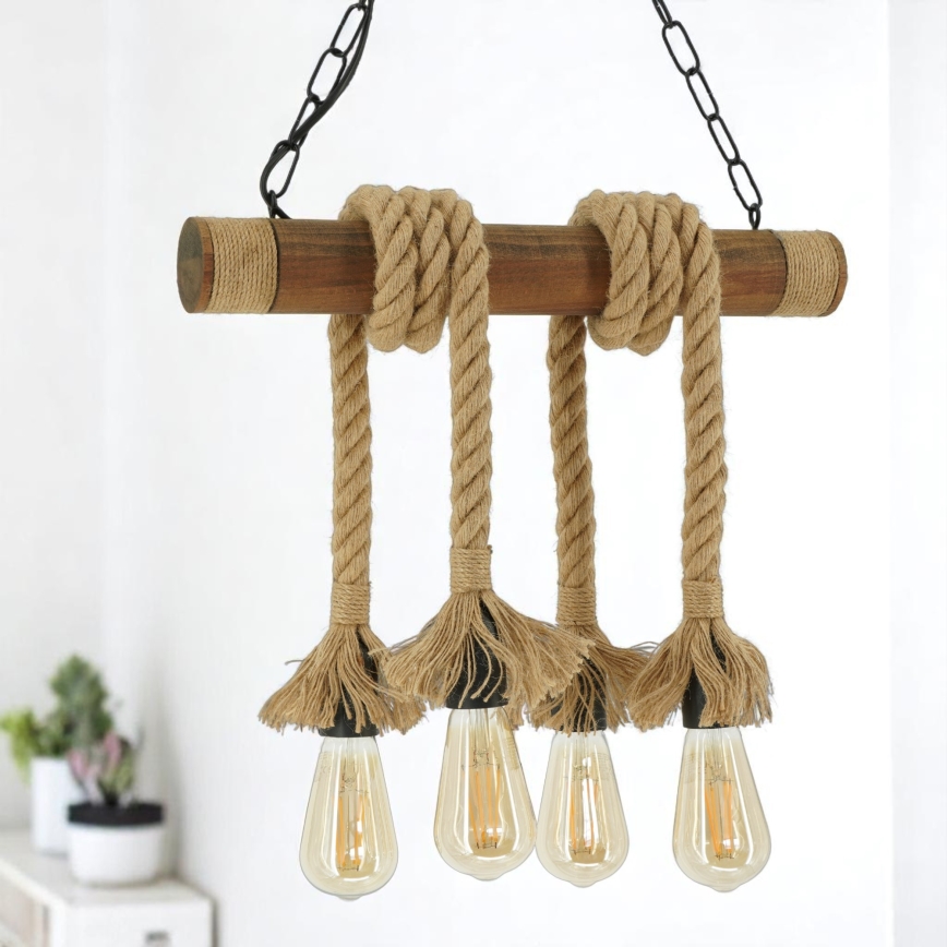 Hanglamp aan een ketting KOS 4xE27/60W/230V beuken - FSC gecertificeerd