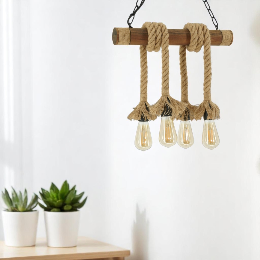 Hanglamp aan een ketting KOS 4xE27/60W/230V beuken - FSC gecertificeerd