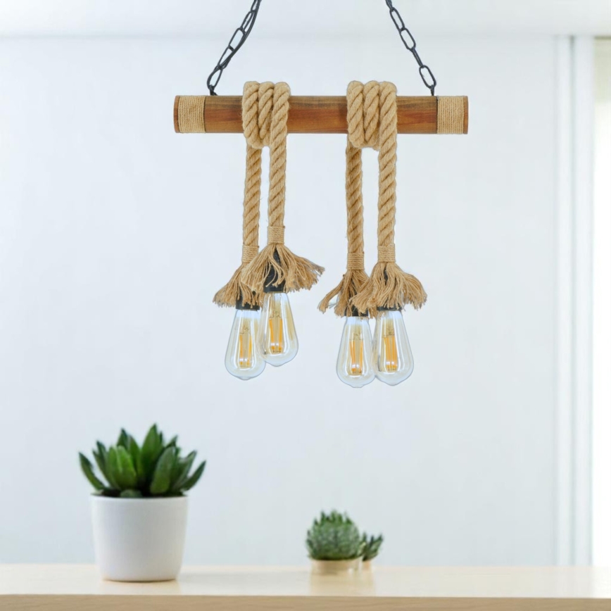Hanglamp aan een ketting KOS 4xE27/60W/230V beuken - FSC gecertificeerd