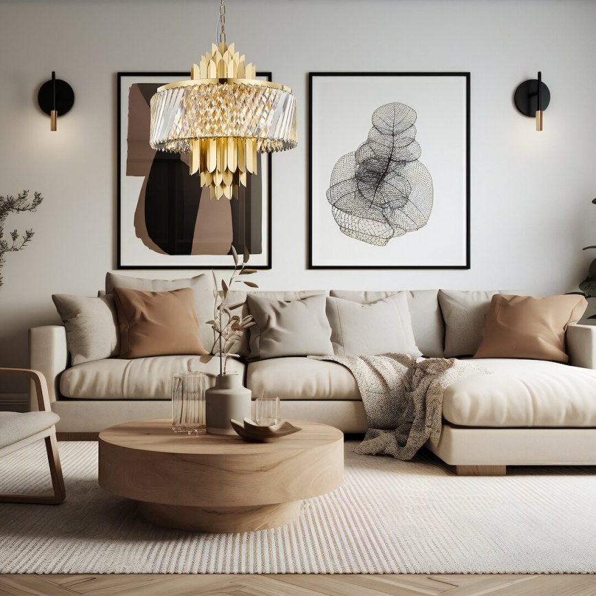 Hanglamp aan een ketting MARGOT 9xE14/40W/230V diameter 55 cm goud
