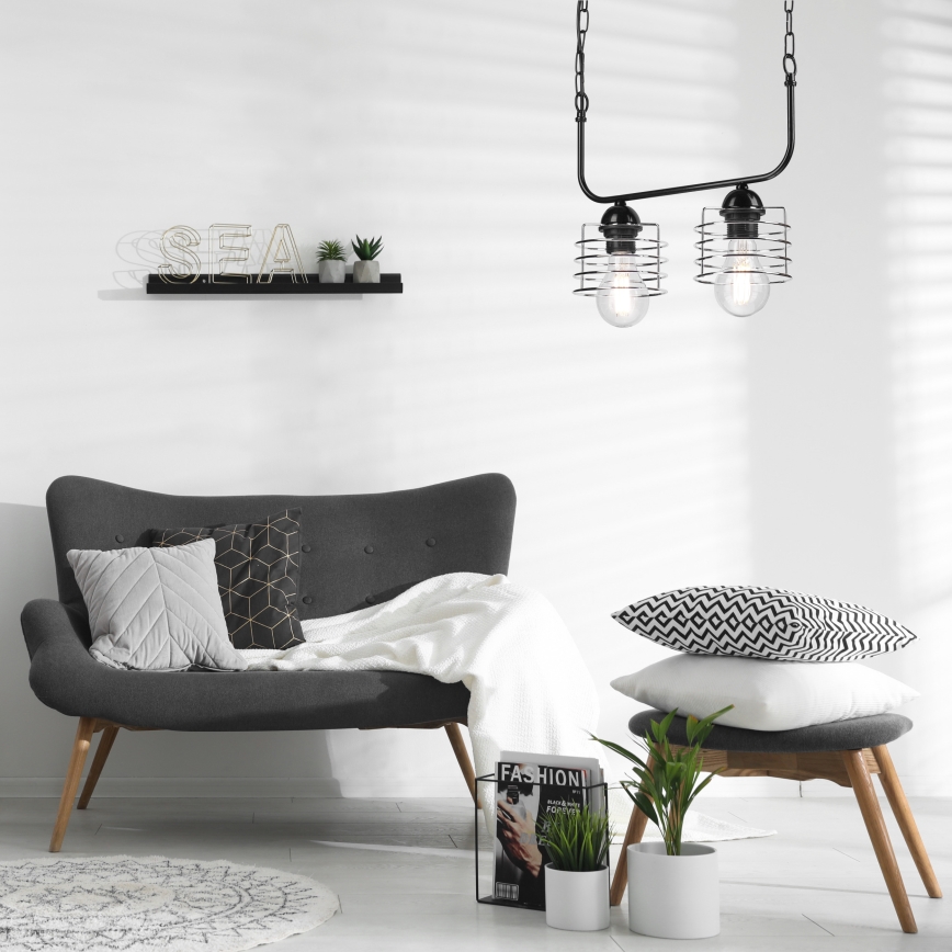 Hanglamp aan een ketting MORGAN 2xE27/60W/230V zwart/chroom