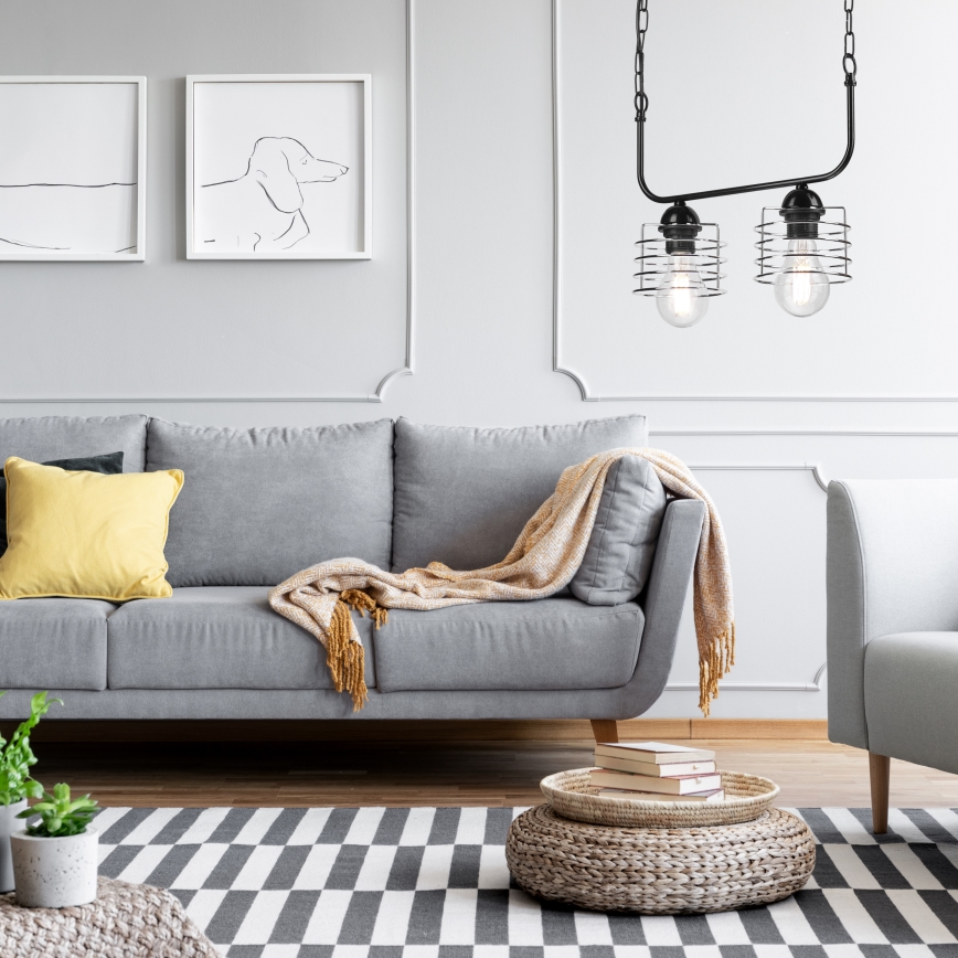 Hanglamp aan een ketting MORGAN 2xE27/60W/230V zwart/chroom