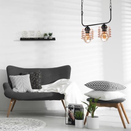 Hanglamp aan een ketting MORGAN 2xE27/60W/230V zwart/koper