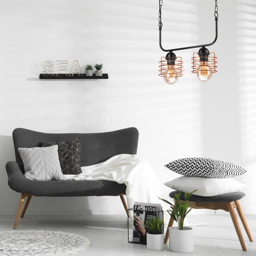 Hanglamp aan een ketting MORGAN 2xE27/60W/230V zwart/koper
