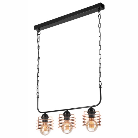 Hanglamp aan een ketting MORGAN 3xE27/60W/230V zwart/koper