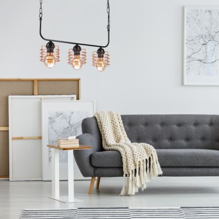 Hanglamp aan een ketting MORGAN 3xE27/60W/230V zwart/koper