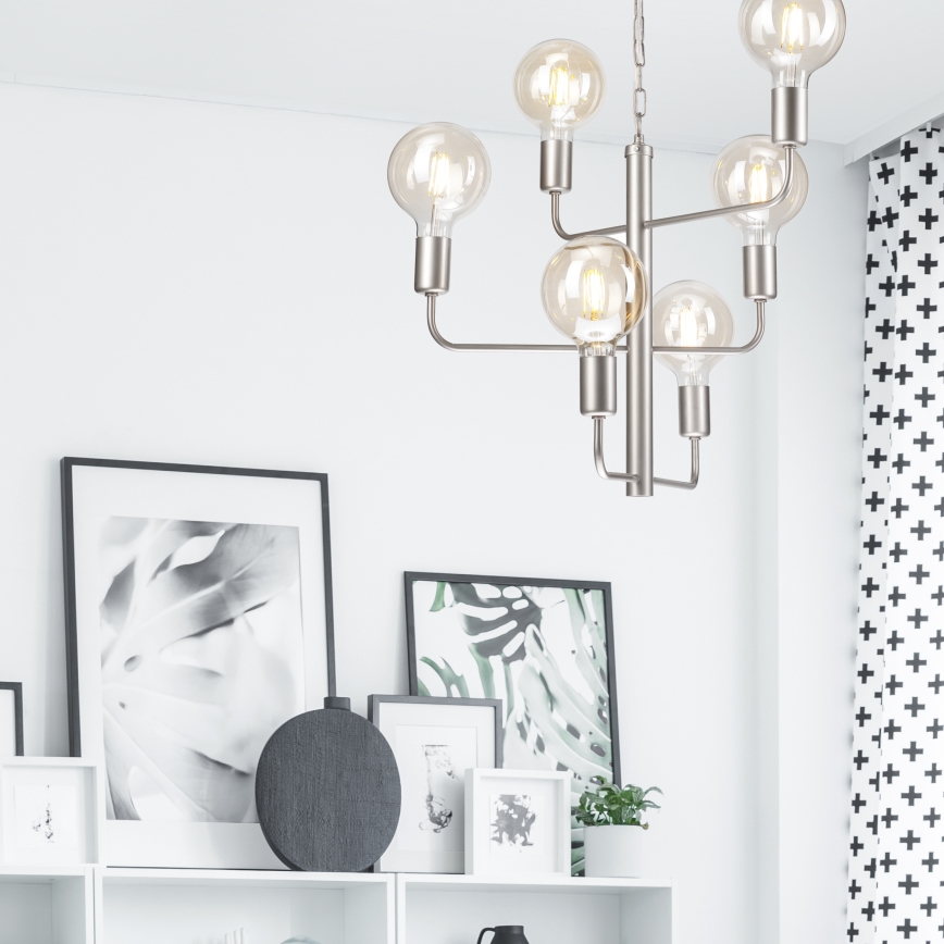 Hanglamp aan een ketting ORLANDO 6xE27/60W/230V zilver