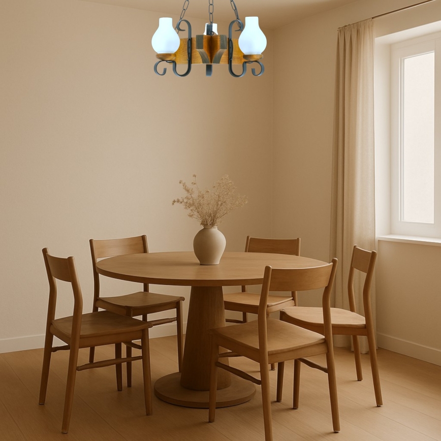 Hanglamp aan een ketting QUEEN 3xE14/40W/230V beuken - FSC gecertificeerd