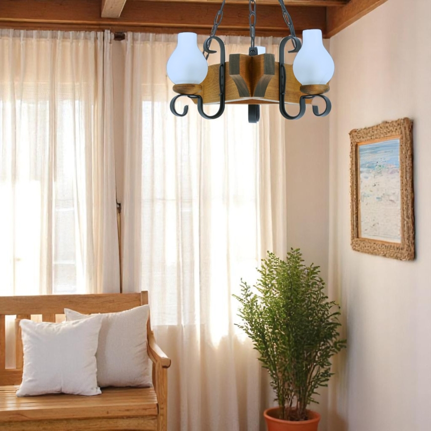 Hanglamp aan een ketting QUEEN 3xE14/40W/230V beuken - FSC gecertificeerd